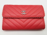 Chanel Red Chevron Quilted Leather Studded Wallet Do0625worde