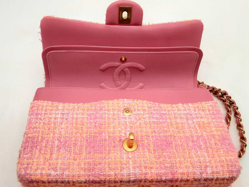 Chanel Classic Medium Tweed Pink Handbag Aa0625rrxzsa