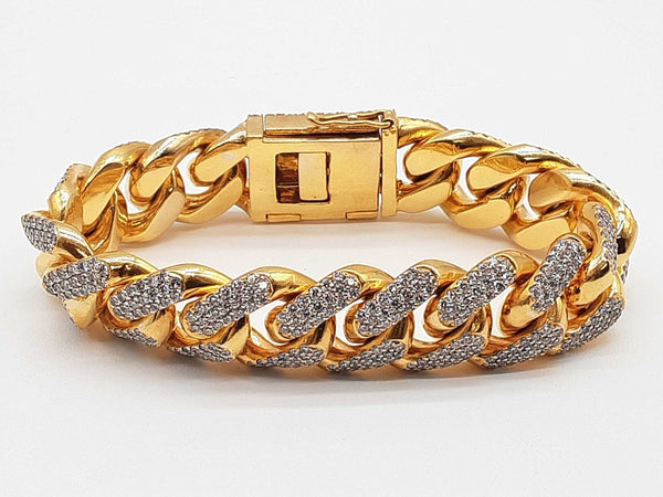 21.50 Cttw Diamonds 14k Yellow Gold 264.0g Solid Cuban Bracelet Do0625lwrxzde