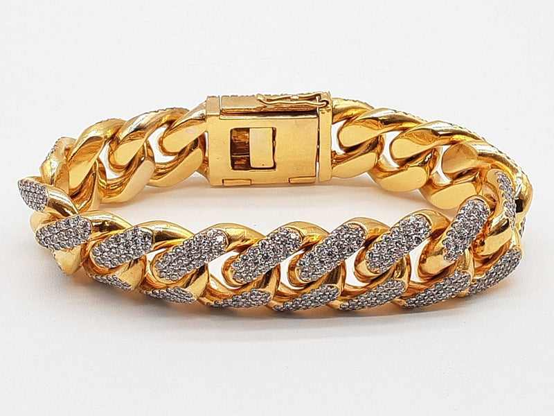 21.50 Cttw Diamonds 14k Yellow Gold 264.0g Solid Cuban Bracelet Do0625lwrxzde