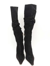 Versace Black Suede Knee High Boots Size 37.5 Eb1124crsa