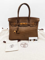 Hermes Birkin 30 Matte Alezan Brown Crocodile Gold Handbag Do0126wxzxzde