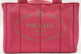 Prada Small Canapa Logo Print Tote Bag In Peony Pink Cotton Canvas Fw0626orzdu