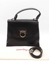 Salvatore Ferragamo Gancini Black Leather Flap Top Handle Bag Eb0922lrxde