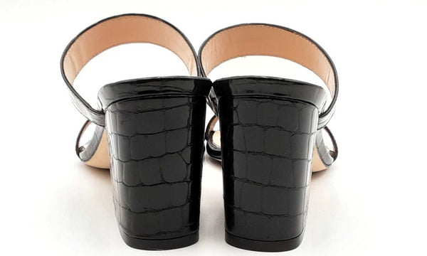 Stuart Weitzeman Olive Black Patent Croc Leather Heels Size 7 Ebcrsa144010019910