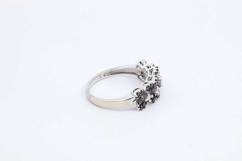 Black Diamond & Diamond Ring In 14k White Gold 2.7 Grams Size 6.5 Eb1024lixdu