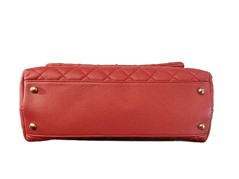 Chanel Red Caviar Large Coco Top Handle Red/ Handbag Jg0807rzxzmia
