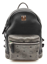 Mcm Stark Black Leather Gray Visetos Coated Canvas Backpack Do0626orxde