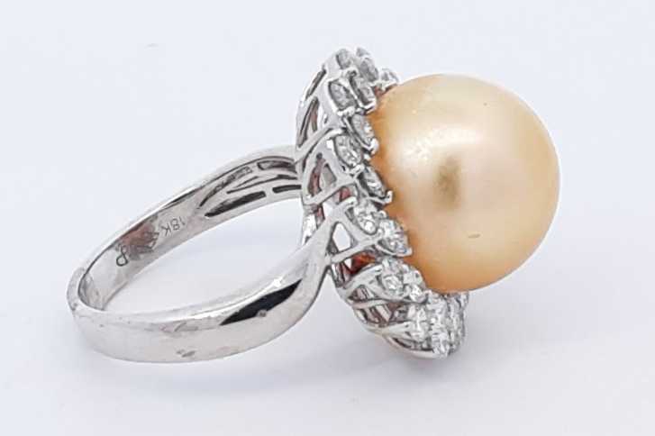 Faux Golden Pearl & Diamond Ring In 18k White Gold 8 Grams Size 7 Eb1025llxzdu