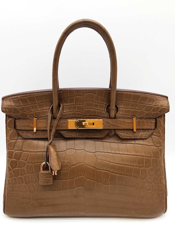 Hermes Birkin 30 Matte Brown Green Crocodile Gold Handbag Do0625wprxzde