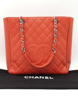 Chanel Vertical Grand Shopper Tote In Orange Quilted Caviar Leather Fw0126lrzxdu