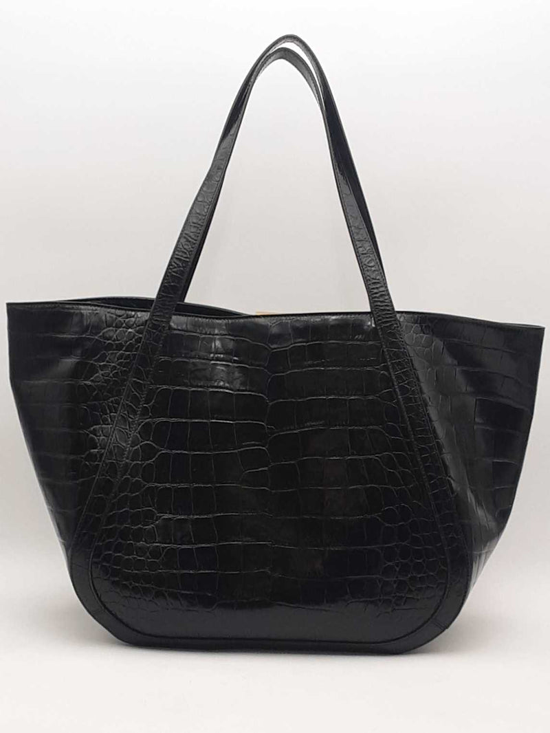 Versace Large Greca Croc Embosed Black Handbag Aa0925rzxsa