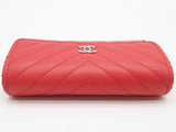 Chanel Red Chevron Quilted Leather Studded Wallet Do0625worde