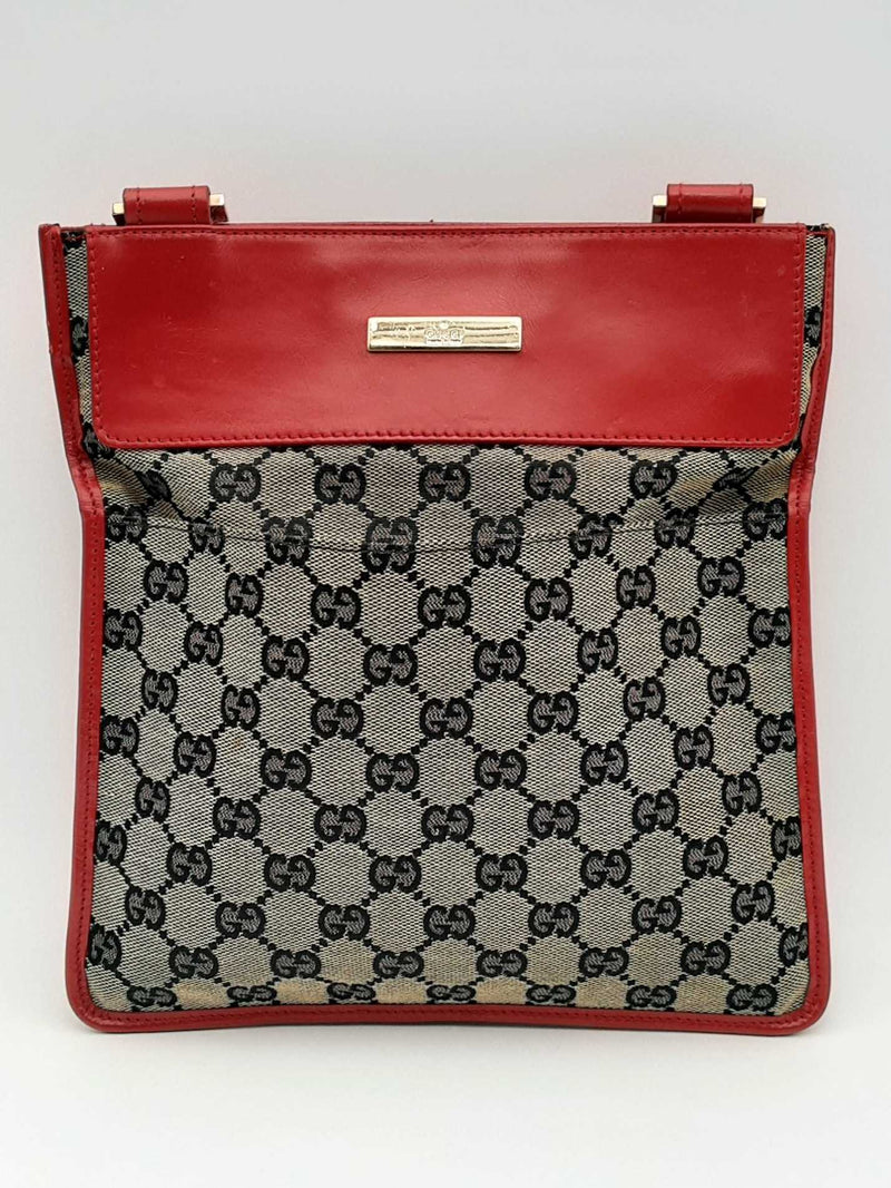 Gucci Monogram Canvas & Red Leather Messenger Crossbody Bag Eb1024lxzsa