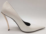 Versace Decollete T.110 Vitello Blanco White Leather Heels Size Eu 40 Do0825cxde
