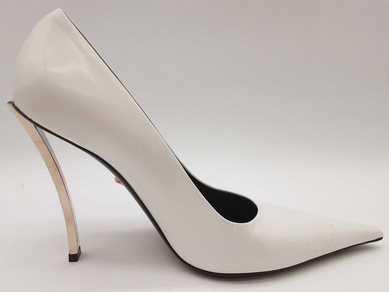 Versace Decollete T.110 Vitello Blanco White Leather Heels Size Eu 40 Do0825cxde