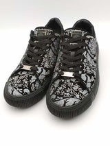Versace Greca Silver Glitter Studded Black Suede Sneakers Size 44.5 Eb0926lorsa