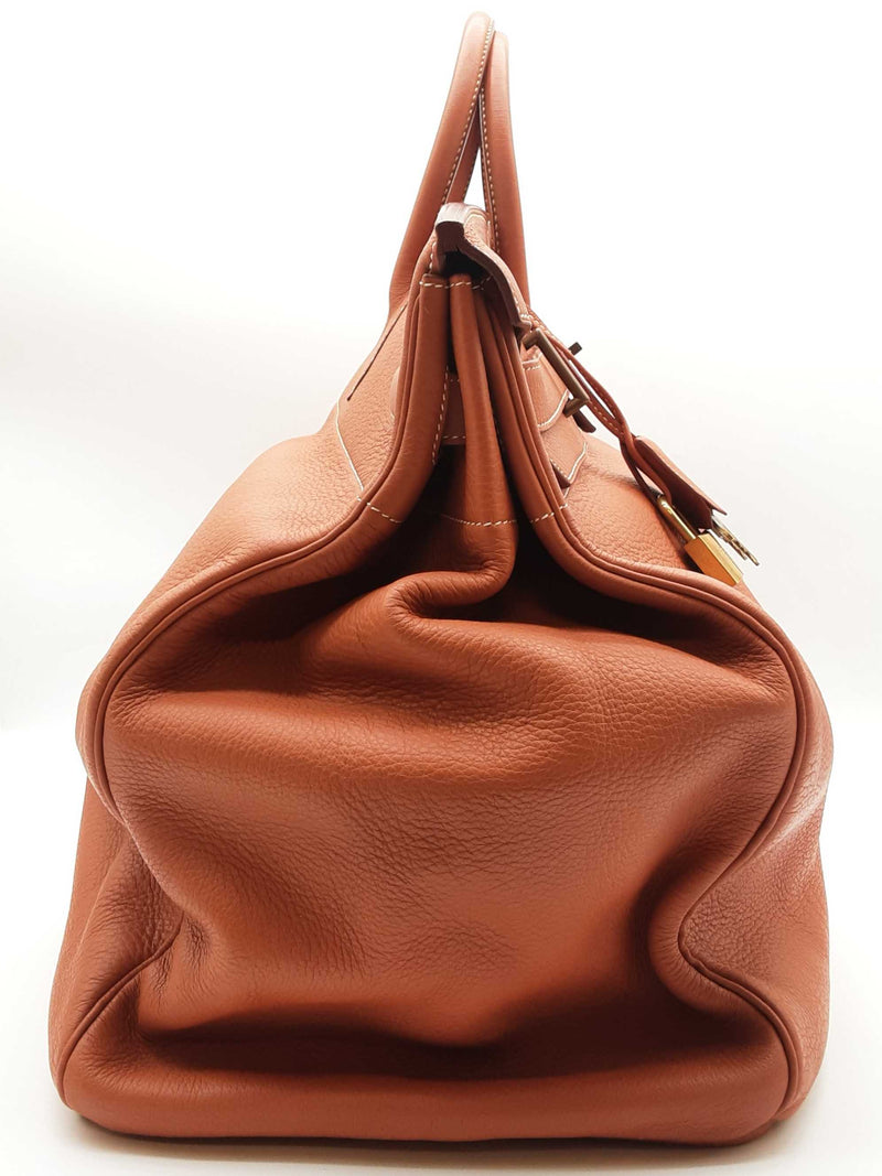 Hermes Birkin Hac 50 Gold Brown Clemence Brass Duffle Bag Do0823lwrxzde