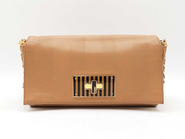 Fendi Pequin Claudia Shoulder Bag In Embossed Tan Leather Fw0925lordu
