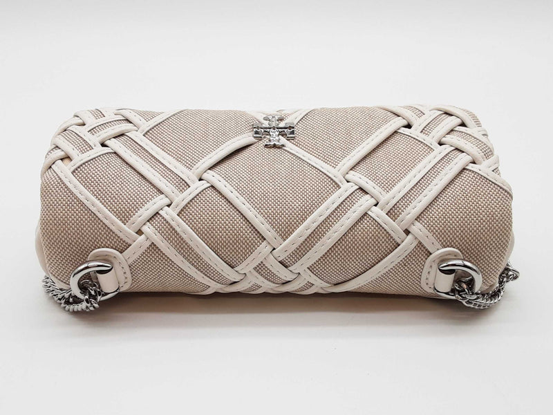 Tory Burch Kira Woven Canvas Mini Natural/blanc Flap Bag Sd1025lzxde