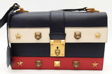 Gucci Red, White & Blue Leather Cat Lock Top Handle Bag Eb0326rrxde
