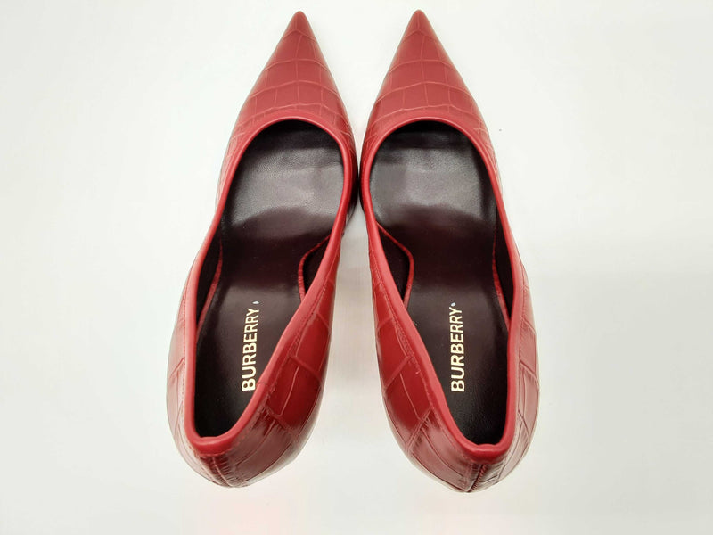 Burberry Aubri 100 Red Crocodile Embossed Leather Heels Size 40 Do0624lxzde