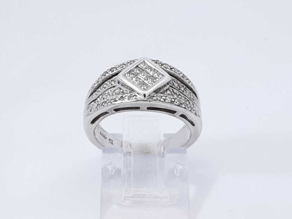 0.27 Cttw Diamond & 14k White Gold Rhombus Ring 5.6 Grams Size 4.5 Fw0925olxdu