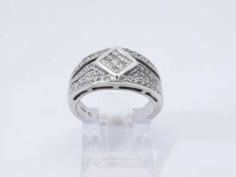 0.27 Cttw Diamond & 14k White Gold Rhombus Ring 5.6 Grams Size 4.5 Fw0925olxdu