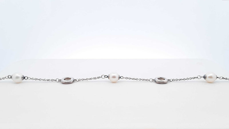 Tiffany & Co. Sterling Silver & Pearl Station Toggle Bracelet 7 Inch Fw0725wxdu