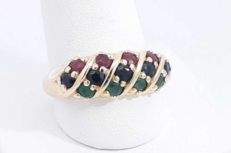 Ruby, Sapphire & Emerald Ring In 14k Yellow Gold 5 Grams Size 9.75 Eb0325lxzsa