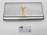 Yves Saint Laurent Ysl Metallic Silver Leather Clutch Do0526prxde