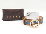 Gucci Interlocking G Belt Buckle With Denim & Leather Belt Size 85|34 Fw0825ezdu