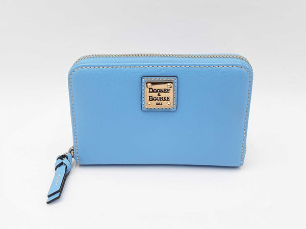 Dooney & Bourke Medium Zip Around Wallet In Sky Blue Saffiano Leather Fw0725pzdu