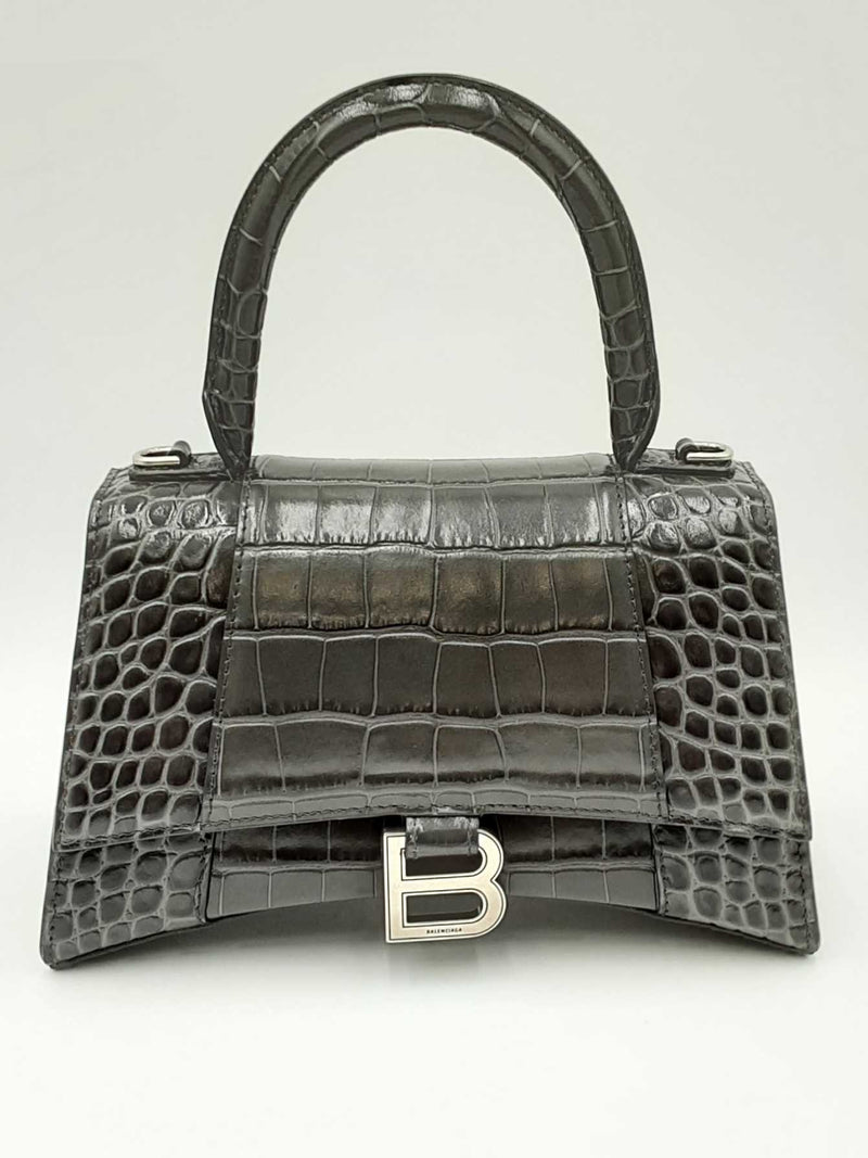 Balenciaga Hourglass Gray Crocodile Embossed Leather Top Handle Bag Eb0724lorxdu