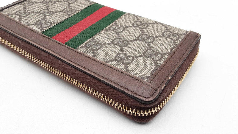 Gucci Ophidia Zip Wallet In Gg Supreme Coated Canvas & Brown Leather Fw1025ozxdu