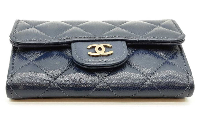 Chanel Navy Blue Quilted Caviar Flap Card Wallet Eb1125pxzdde