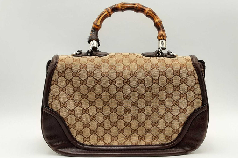 Gucci Gg Monogram Canvas Bamboo Top Handle Bag Eb0225exzsa