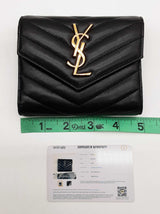 Yves Saint Laurent Ysl Black Chevron Quilted Leather Trifold Wallet Do0426oxzde