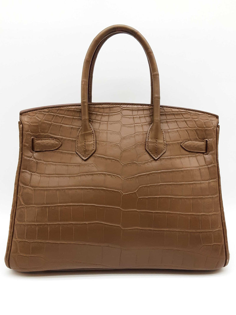 Hermes Birkin 30 Matte Brown Green Crocodile Gold Handbag Do0625wprxzde