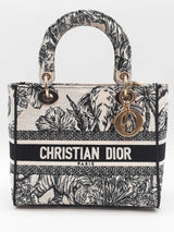 Christian Dior Lady D-lite Black & White Embroidered Top Handle Bag Eb1225lrxzde