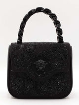Versace La Medusa Black Crystal-embellished Satin Top Handle Bag Fw0426wrxdu
