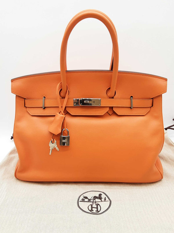 Hermes Birkin 35 Orange Swift Palladium Hardware Handbag Do0725irxzde