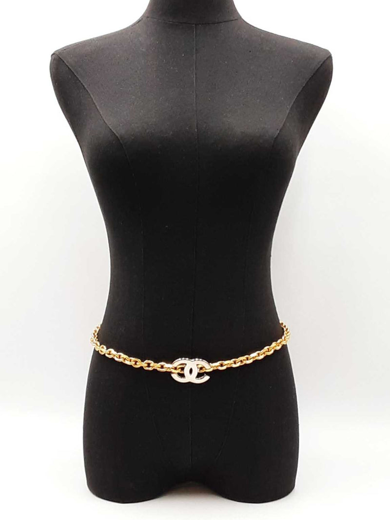 Chanel Cc Logo Silver-tone Belt Buckle & Gold-tone Chain Belt Fw0725ixzdu
