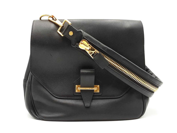 Tom Ford Zipper Strap Black Leather Shoulder Bag Fw0824pcrdu