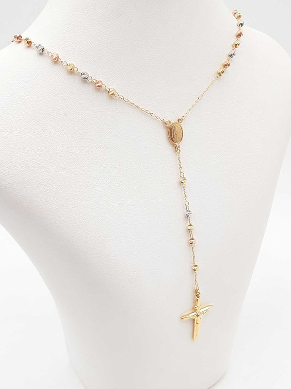 Tri-color 14k Gold Rosary Necklace 5.9 Grams 18 Inch Fw1025orzdu