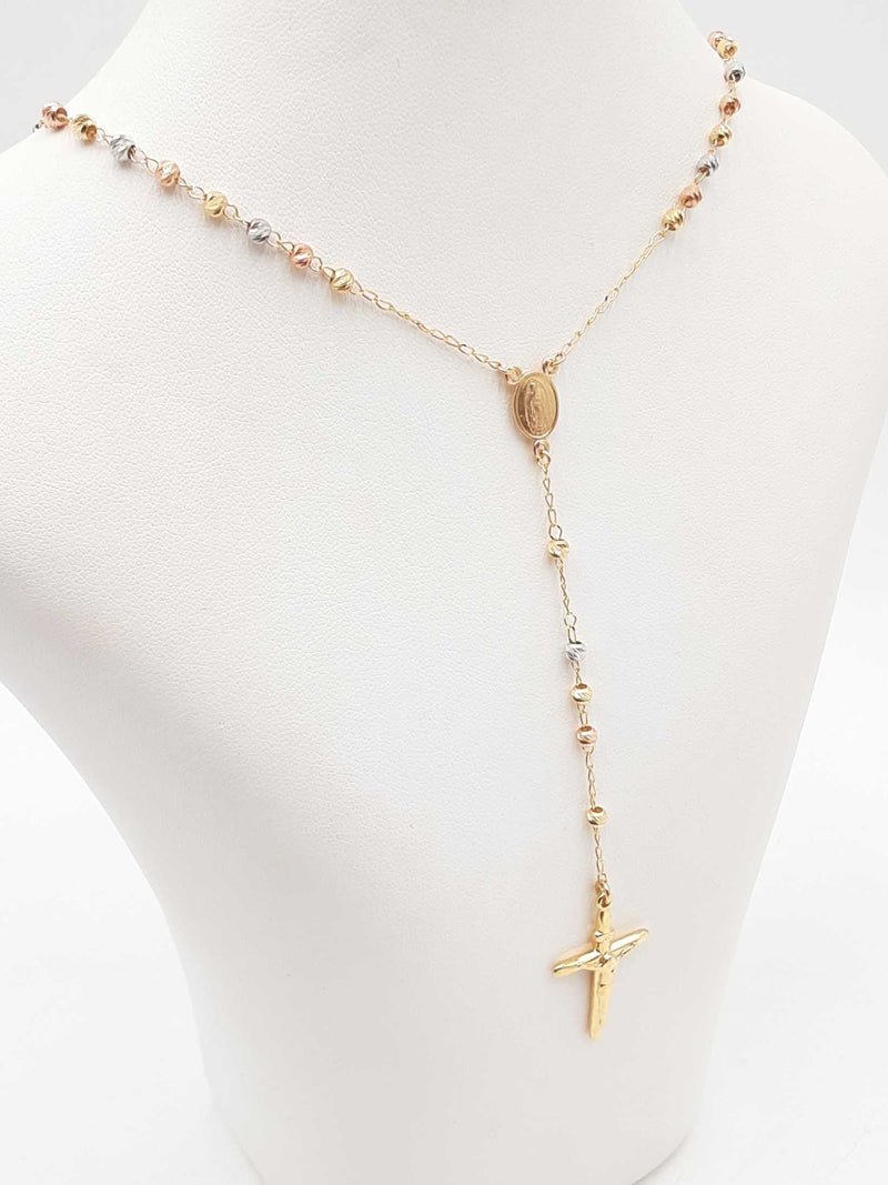 Tri-color 14k Gold Rosary Necklace 5.9 Grams 18 Inch Fw1025orzdu