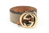 Gucci Grey Leather Belt With Interlocking G Gold Tone Buckle Eb0225crsa