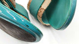 Gucci Gg Monogram Canvas & Turquoise Heels Size 9 Eb1225exdu