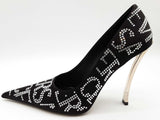 Versace Black Satin Rhinestone Logo Heels Size It 40 Do0125lxzde