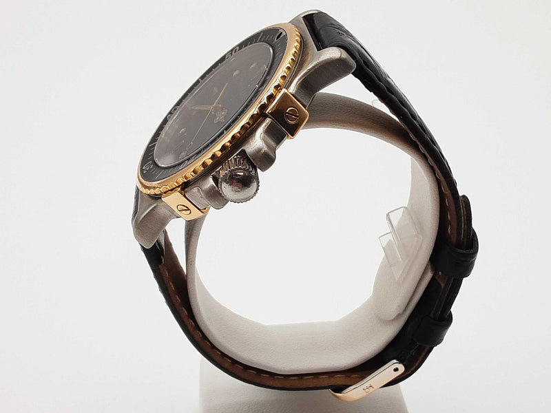 Tiffany & Co M0729 39 Diver Two Tone Steel Black Leather Strap Quartz Watch